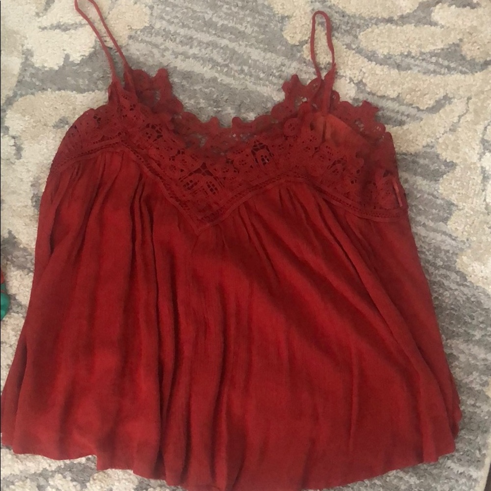 Brick red  top from Lulus with lace detail